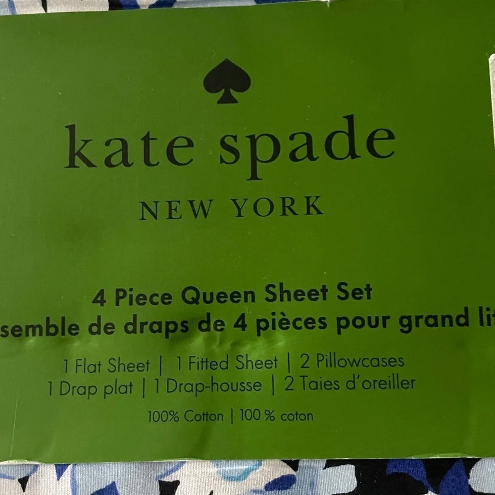NWT! Kate Spade Full Sheet Set - Blue Floral - 100% Cotton